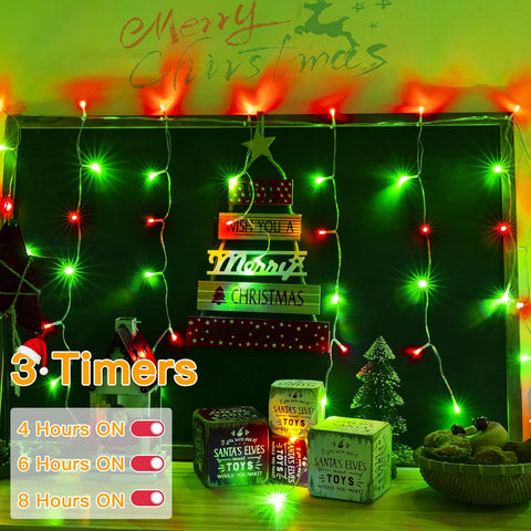 Ollny 396 LED 32ft Red And Green Icicle Lights (Clear Cable, Plug in, 8 Modes), Connectable up to 3 Sets