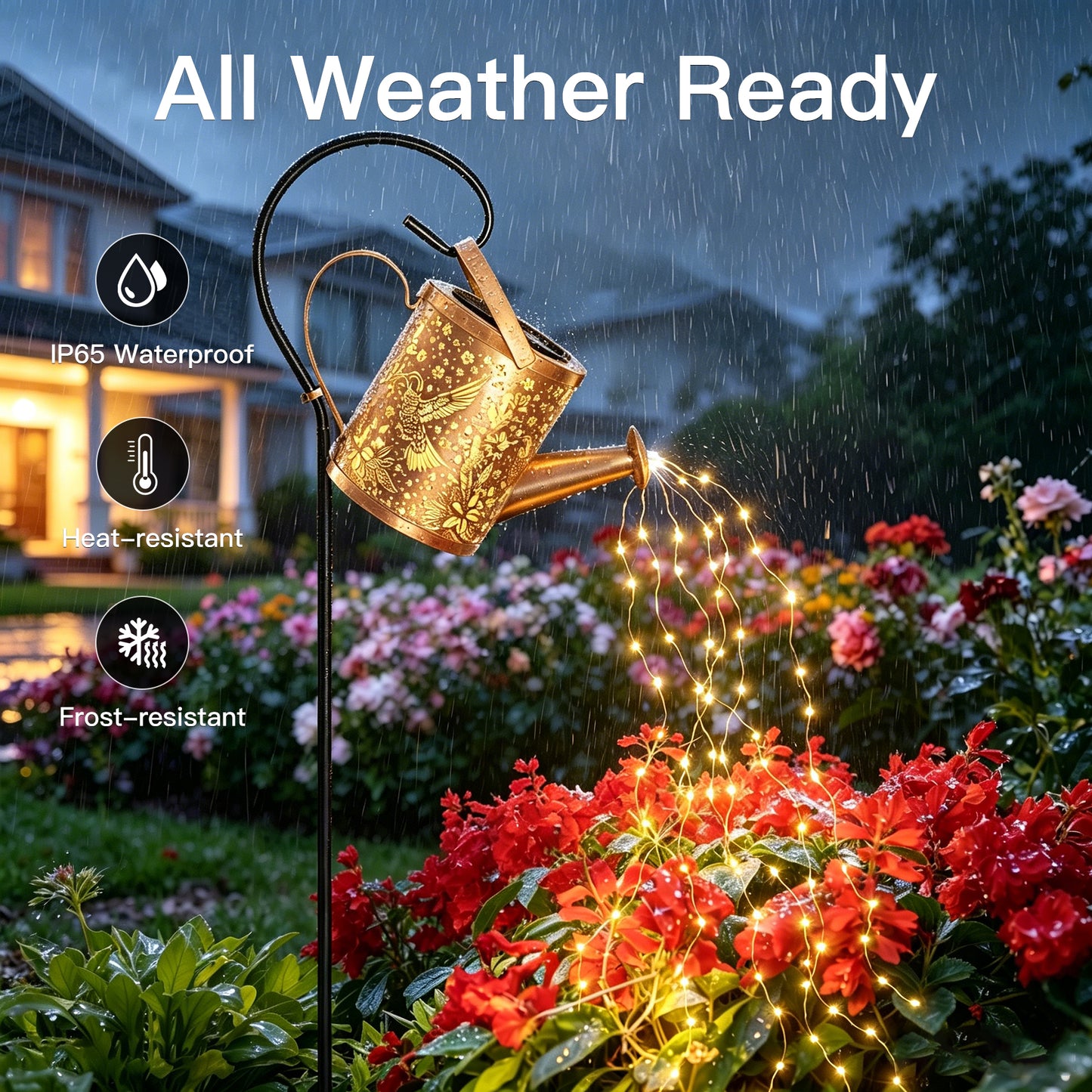 
                  
                    Ollny Solar Watering Can with Lights, Hanging Solar Waterfall LED Lights with Shepherd Hook, Waterproof Outdoor Decor for Patio Yard Pathway Backyard
                  
                