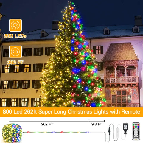 Length instructions for Ollny's 800 leds green wire warm white/multi color Christmas lights