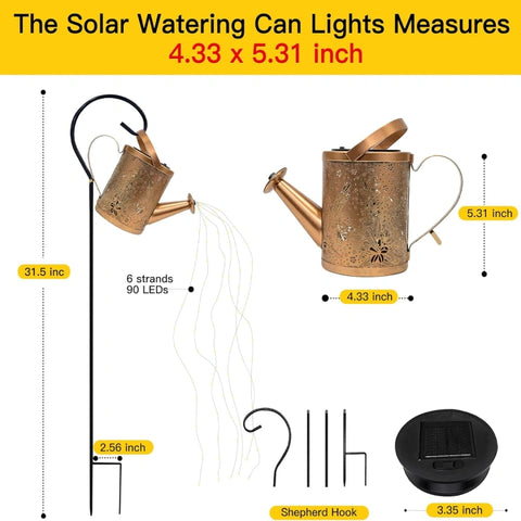 Ollny Hummingbird Solar Watering Can with Cascading Lights for Outdoor, Yard, Patio, Lawn(Warm White, IP65 Waterproof, 2 Modes)