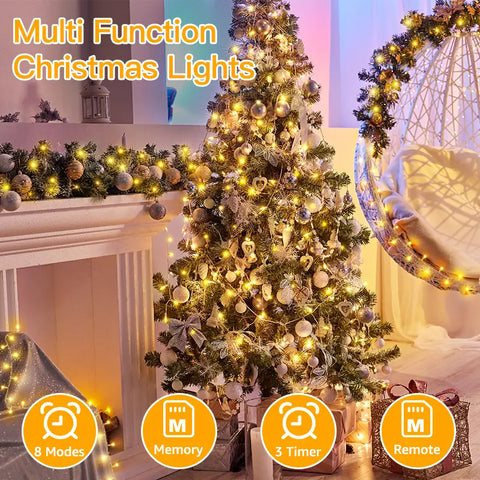 800 LED 262ft Warm White Christmas String Lights (Clear Cable, Plug in, 8 Modes, IP44 Waterproof)