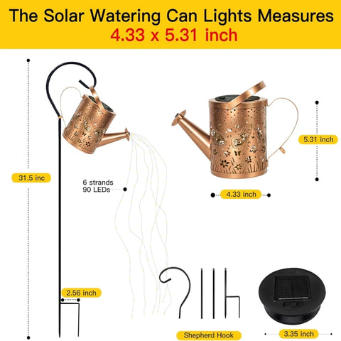 Ollny Butterfly Solar Watering Can with Cascading Lights for Outdoor, Yard, Patio, Lawn(Warm White, IP65 Waterproof, 2 Modes)