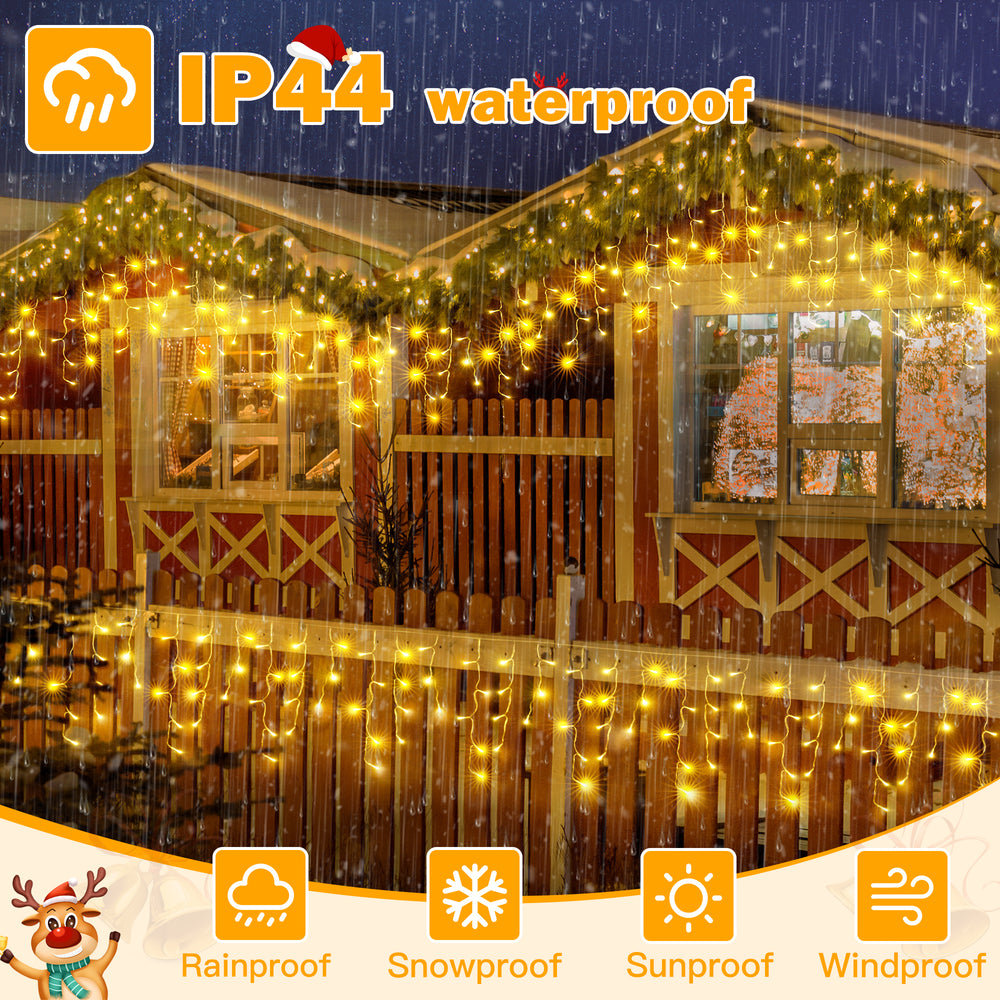 
                  
                    Ollny 12ft 108 LED Icicle Lights for Outside, 8 Lighting Modes 3 Timing Waterproof Icicle Christmas Lights Indoor Outdoor Decorations, Warm-white
                  
                