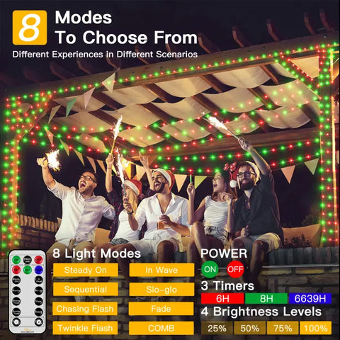 Ollny's 400 leds clear wire red and green Christmas lights with 8 lighting modes
