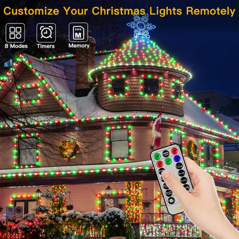 Ollny's 400 leds clear wire red and green Christmas lights can set timer and memory fuction through remote