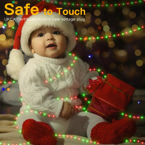 Ollny's 400 leds clear wire red and green Christmas lights are safe to touch