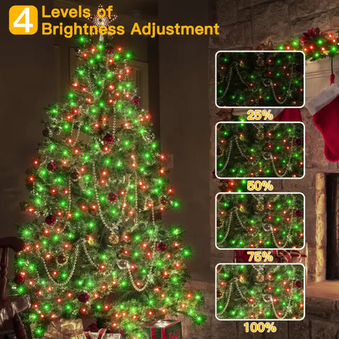 Ollny's 400 leds clear wire red and green Christmas lights with 4 brightness levels