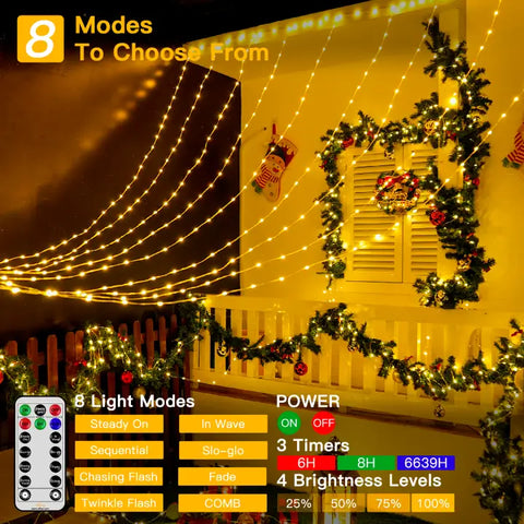 Ollny's 400 leds clear wire warm white Christmas lights with 8 lighting modes