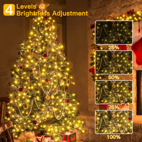 Ollny's 400 leds clear wire warm white Christmas lights with 4 brightness levels