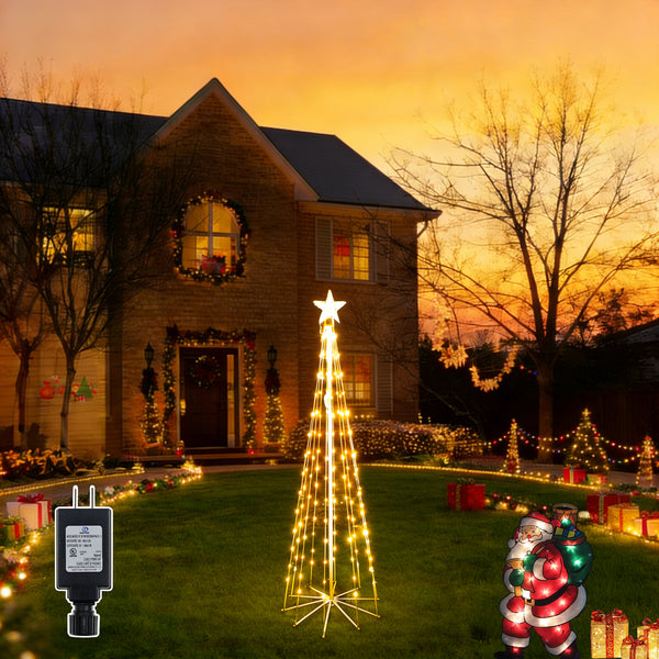 Ollny 140 LED 5ft-High Warm White Christmas Tree Lights For Light Show (8 Modes, IP65 Waterproof, Clear Wire, Plug In)