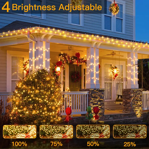 800 LED 262ft Warm White Christmas String Lights (Clear Cable, Plug in, 8 Modes, IP44 Waterproof)