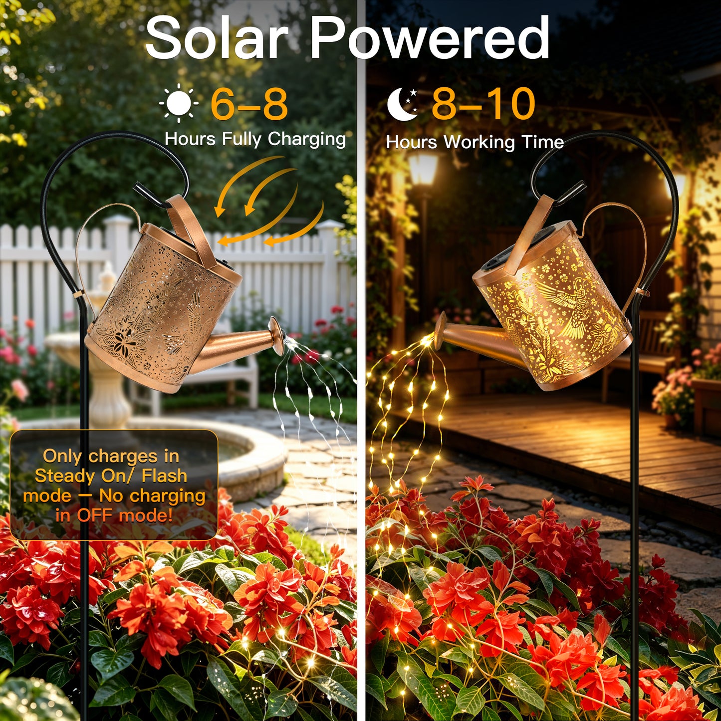
                  
                    Ollny Solar Watering Can with Lights, Hanging Solar Waterfall LED Lights with Shepherd Hook, Waterproof Outdoor Decor for Patio Yard Pathway Backyard
                  
                
