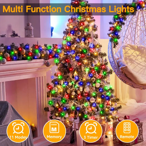 Ollny's 640 leds clear cable warm white/multi-color string lights with 11 lighting modes, memory function and 3 timer functions