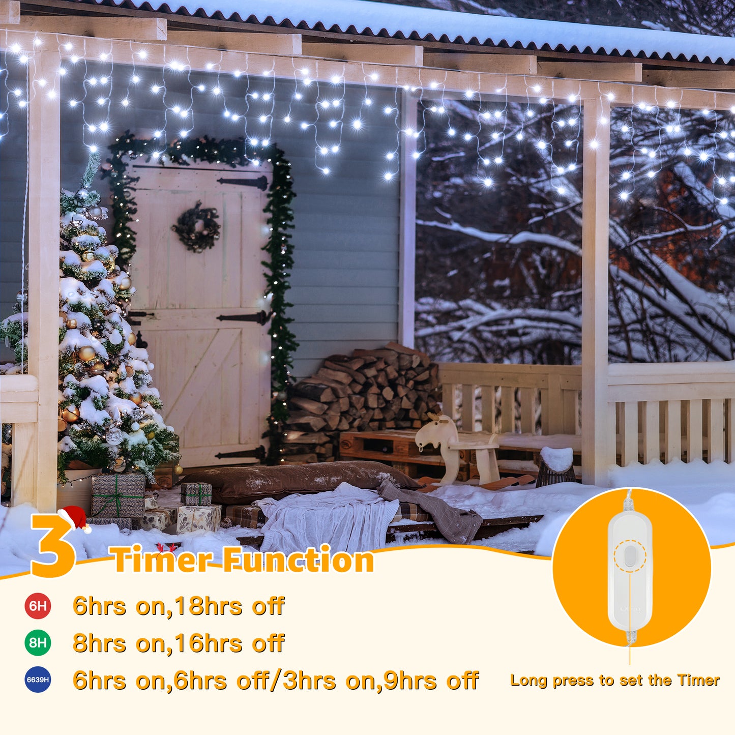 
                  
                    Ollny 24ft 216 LED Icicle Lights for Outside, 8 Lighting Modes 3 Timing Waterproof Icicle Christmas Lights Indoor Outdoor Decorations, White
                  
                