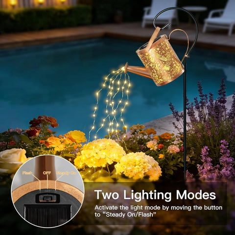 Ollny Hummingbird Solar Watering Can with Cascading Lights for Outdoor, Yard, Patio, Lawn(Warm White, IP65 Waterproof, 2 Modes)