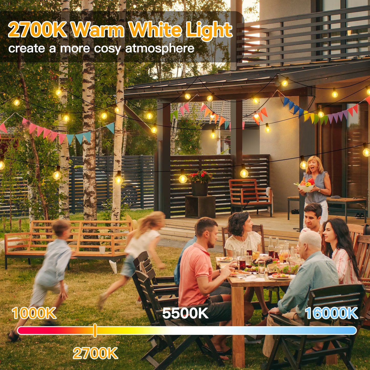 
                  
                    Ollny 50/100/150FT Outdoor String Lights, Waterproof Shatterproof Patio Lights Connectable with 27/53/79 Edison LED Bulbs Plug in for Porch,Garden,Bistro,Backyard,Camping
                  
                
