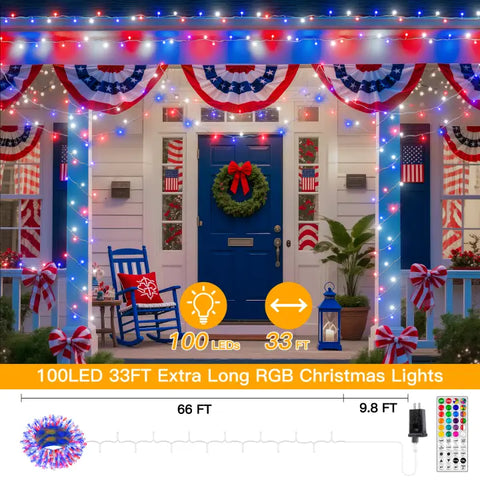 Ollny 100 LED 33ft Christmas RGB String Lights (Clear Cable, Connectable, 130 Modes)