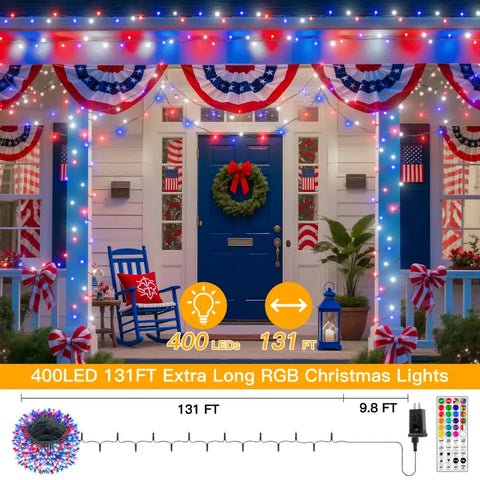 Ollny 400 LED 131ft Christmas RGB String Lights (Green Cable, 130 Modes)