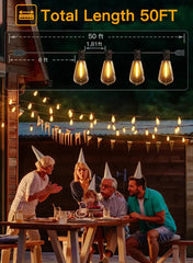 50FT ST38 Warm White Outdoor Patio Lights (25 Bulbs, IP45 Waterproof, Connectable, 2200k)