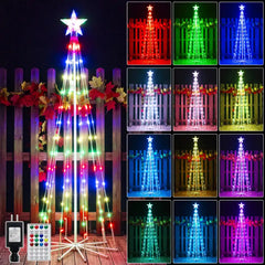 Ollny 140 Led 5ft-High RGB Christmas Tree Lights For Light Show (12 Colors, 22 Modes, IP65 Waterproof, Clear Wire, Plug In)