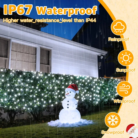 Ollny 210 LED 10*7ft Cool White Outdoor Net Lights (Green wire, IP67 Waterproof, Connectable)