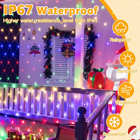 210 LED 10*7ft Multicolor IP67 Net Lights (Clear Cable, Plug in, 8 Modes, Connectable)