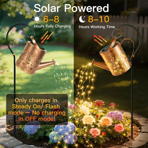 Ollny Butterfly Solar Watering Can with Cascading Lights for Outdoor, Yard, Patio, Lawn(Warm White, IP65 Waterproof, 2 Modes)