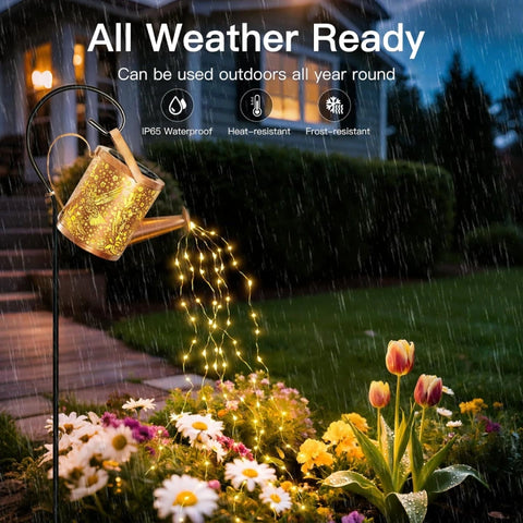 Ollny Hummingbird Solar Watering Can with Cascading Lights for Outdoor, Yard, Patio, Lawn(Warm White, IP65 Waterproof, 2 Modes)