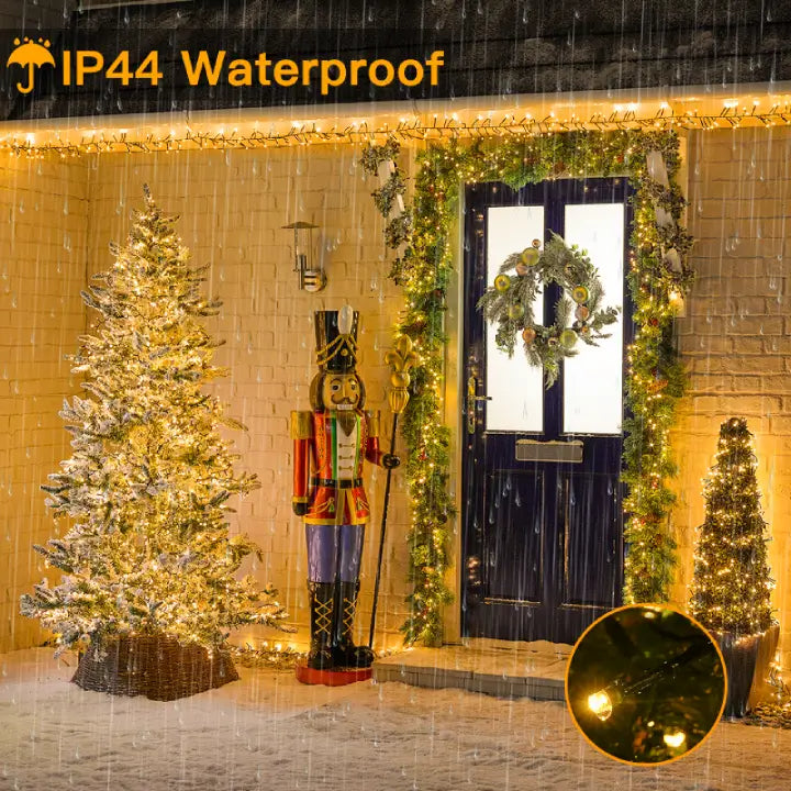 
                  
                    Ollny's 1000 leds warm white Christmas cluster lights are IP44 waterproof
                  
                