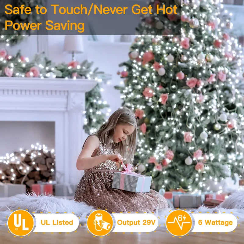 
                  
                    Ollny 800 LED 262ft Cool White String Lights (Clear Cable, Plug in, 8 Modes, IP44 Waterproof)
                  
                