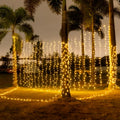Ollny 600LED 19.7FT*9.8FT Warm White Curtain Lights (Clear Cable, 8 Modes, IP44 Waterproof)