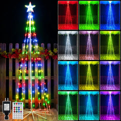 Ollny 170 Led 6ft-High RGB Christmas Tree Lights For Light Show (12 Colors, 22 Modes, IP65 Waterproof, Clear Wire, Plug In)