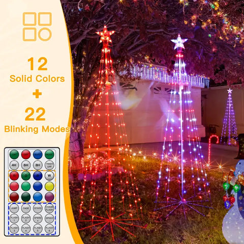 170 Led 6ft-High RGB Christmas Tree Lights For Light Show (12 Colors, 22 Modes, IP65 Waterproof, Clear Wire, Plug In)