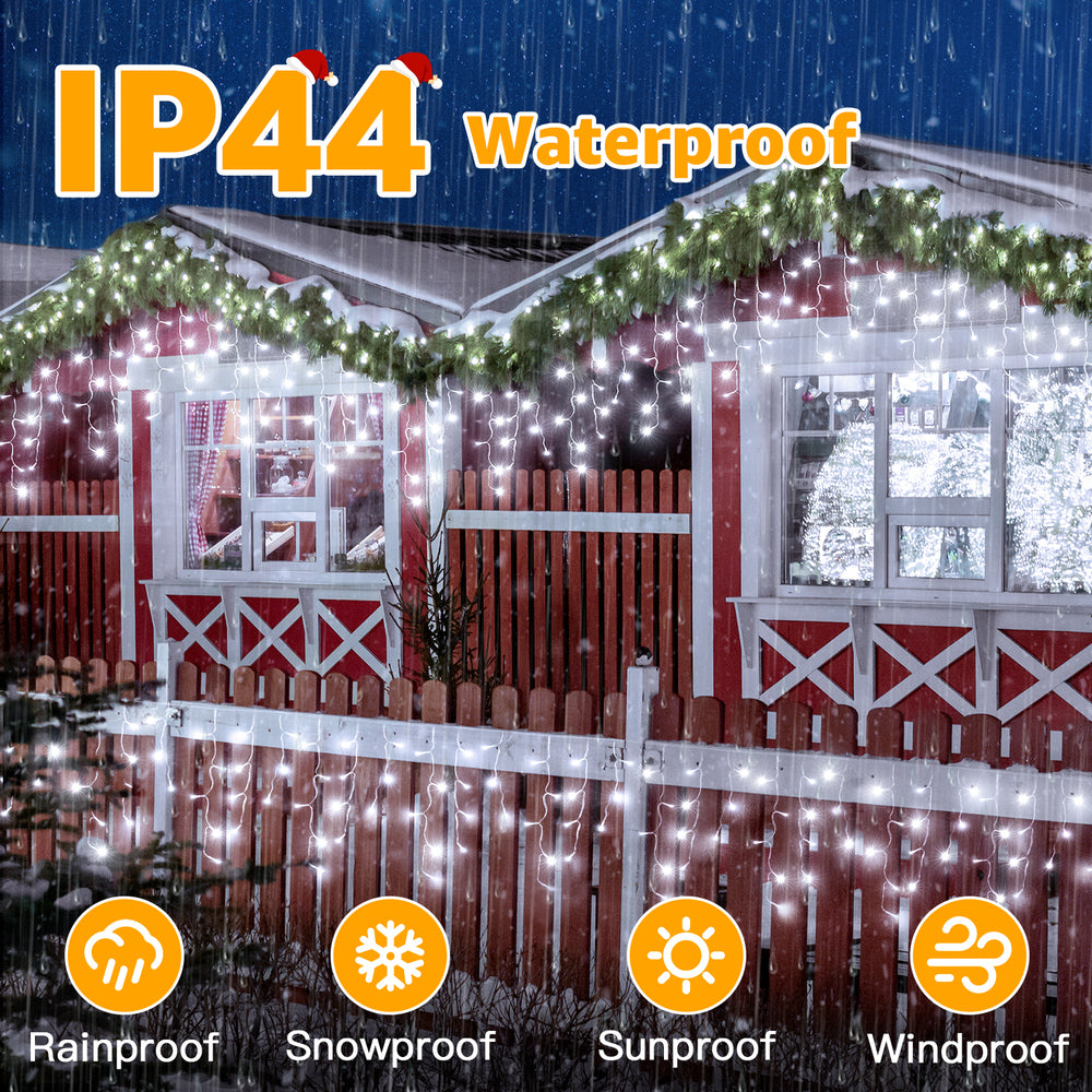 
                  
                    Ollny 24ft 216 LED Icicle Lights for Outside, 8 Lighting Modes 3 Timing Waterproof Icicle Christmas Lights Indoor Outdoor Decorations, White
                  
                