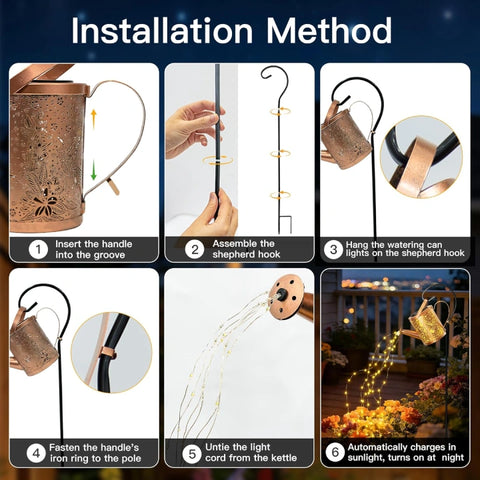 Ollny Hummingbird Solar Watering Can with Cascading Lights for Outdoor, Yard, Patio, Lawn(Warm White, IP65 Waterproof, 2 Modes)