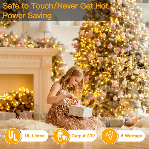 800 LED 262ft Warm White Christmas String Lights (Clear Cable, Plug in, 8 Modes, IP44 Waterproof)