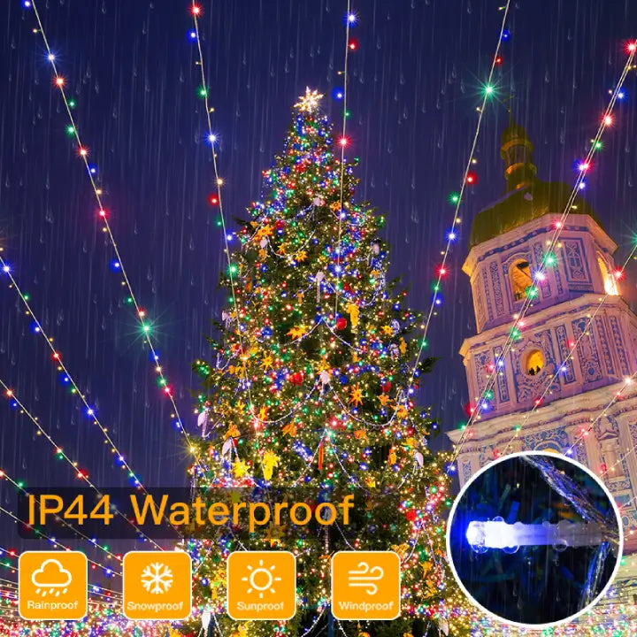 
                  
                    Ollny's 640 leds clear cable warm white/multi-color string lights are IP44 waterproof
                  
                