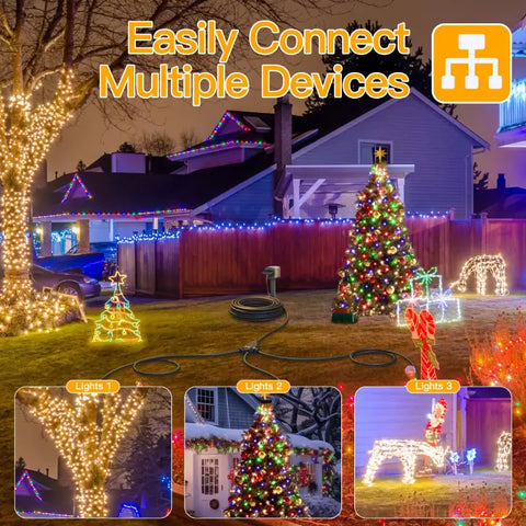 25FT Extension Cord Splitter with Multiple Outlets for Christmas Lights, Indoor, Outdoor