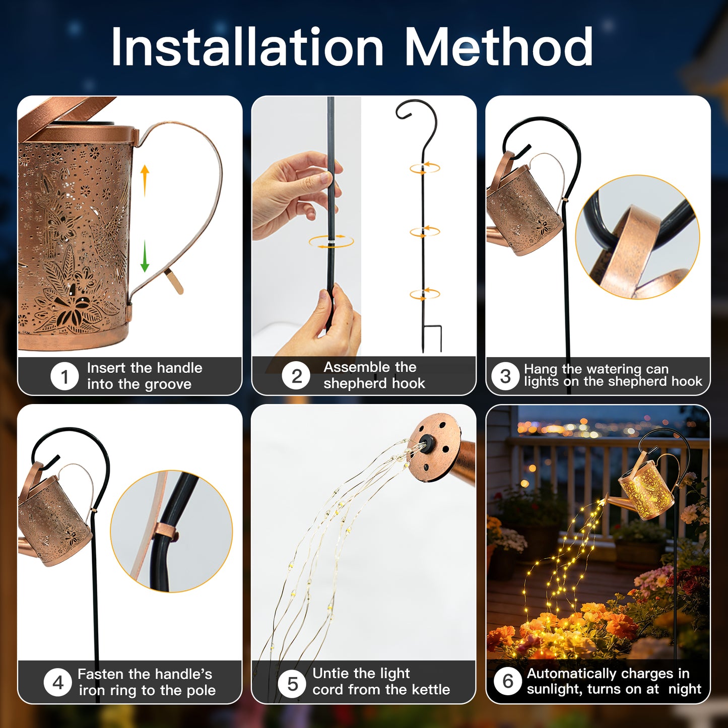 
                  
                    Ollny Solar Watering Can with Lights, Hanging Solar Waterfall LED Lights with Shepherd Hook, Waterproof Outdoor Decor for Patio Yard Pathway Backyard
                  
                