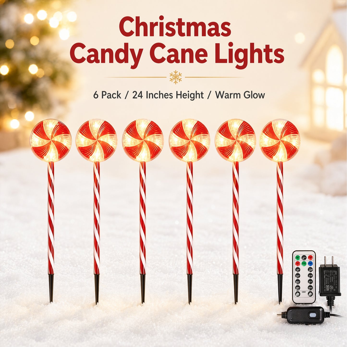 
                  
                    Ollny 24in 6pcs Christmas Pathway Lights, 8 Modes Candy Lights with Remote, 90 LEDs Waterproof String Light for Outdoor Garden Yard Decor
                  
                