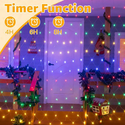 210 LED 10*7ft Multicolor IP67 Net Lights (Clear Cable, Plug in, 8 Modes, Connectable)