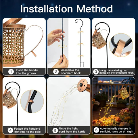 Ollny Beehive Solar Watering Can with Cascading Lights for Outdoor, Yard, Patio, Lawn(Warm White, IP65 Waterproof, 2 Modes)