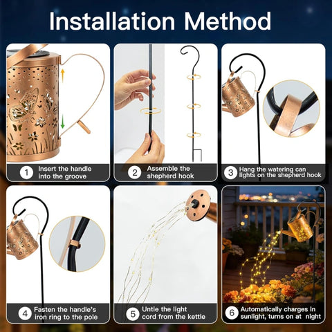 Ollny Butterfly Solar Watering Can with Cascading Lights for Outdoor, Yard, Patio, Lawn(Warm White, IP65 Waterproof, 2 Modes)