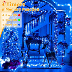 Ollny 800 LED 262ft Blue Halloween Christmas Lights (Clear Cable, Plug in, 8 Modes)