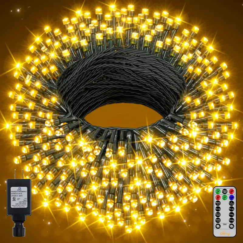 800 LED 262ft Warm White String Lights (Green Cable, Plug in, 8 Modes, IP44 Waterproof)