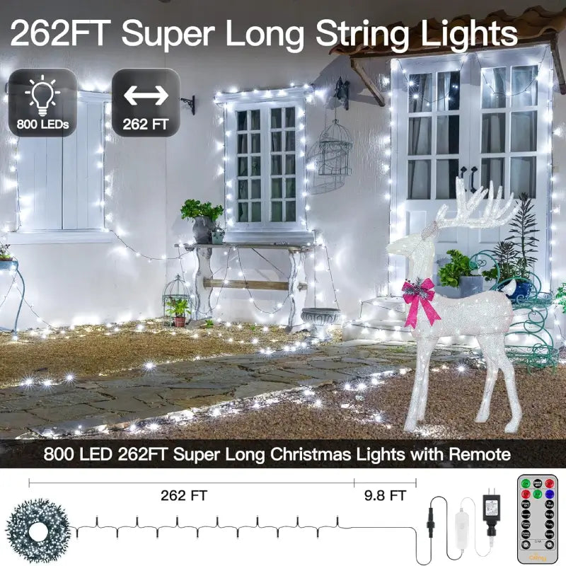 800 LED 262ft Warm White String Lights (Clear Cable, Plug in, 8 Modes, –  Ollny
