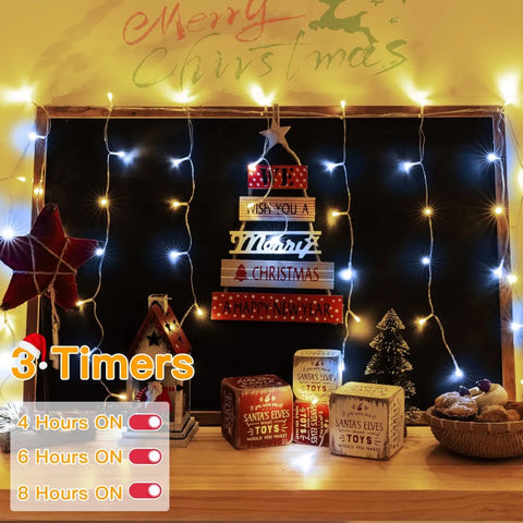 Ollny 504 LED 41ft Warm and Cool White Christmas Icicle Lights (Clear Cable, Plug in, 8 Modes), Connectable up to 3 Sets