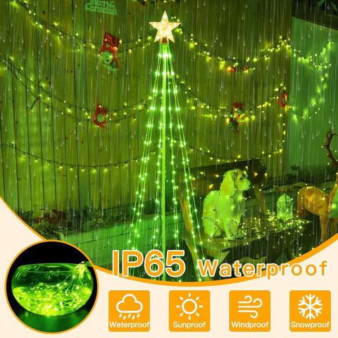 Ollny 170 LED 6ft-High Warm White and Green Christmas Tree Lights For Light Show (8 Modes, IP65 Waterproof, Clear Wire, Plug In)