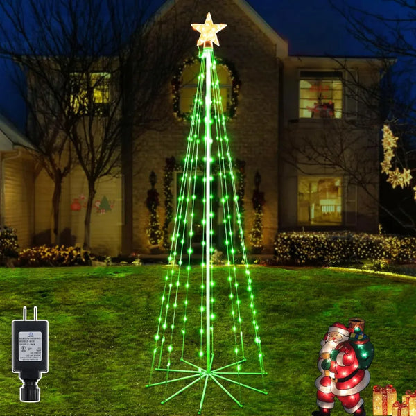 Ollny 170 LED 6ft-High Warm White and Green Christmas Tree Lights For Light Show (8 Modes, IP65 Waterproof, Clear Wire, Plug In)