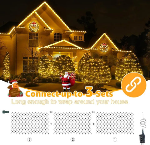 Ollny 210 LED 10*7ft Warm White Outdoor Net Lights (Green wire, IP67 Waterproof, Connectable)